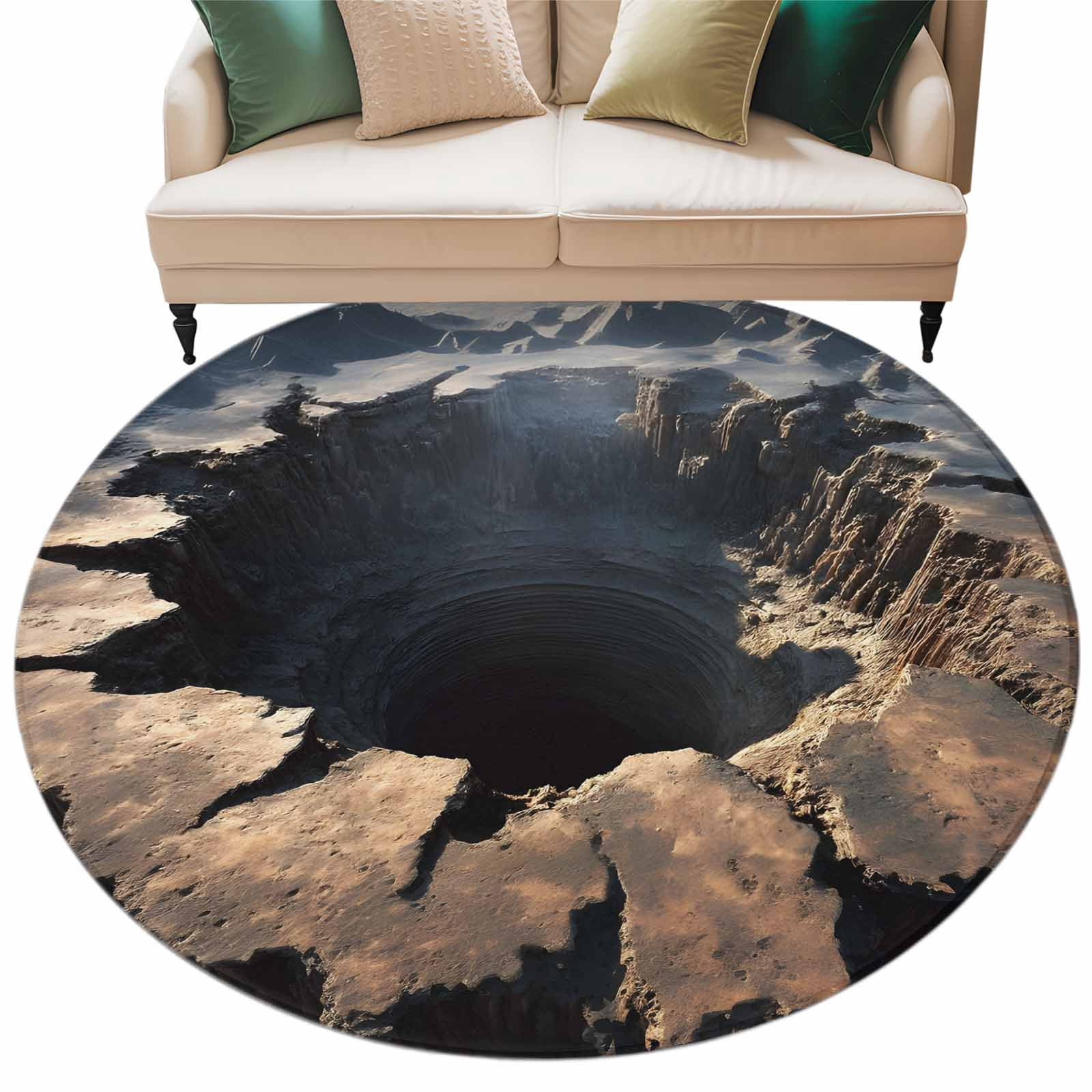 Area Rug Abyss Abyss Crater Round Living Room Rugs 7 ft, Ground Fissure Earth Brown ...