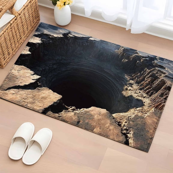 Abyss Crater Washable Area Rug 2 x 3 ft Ground Fissure Earth Brown Crevice Texture , Soft Non Slip Rugs Stain Repellent Indoor Felt Carpet for Living Dining Room Bedroom Home Office