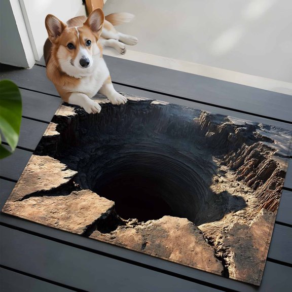 Abyss Crater Washable Entry Rug 2x3 Ground Fissure Earth Brown Crevice Texture Low Pile Indoor Door Mat with Rubber Backing Thin Area Rug for for Entrance, Bedroom, Kitchen, Laundry, Bathroom