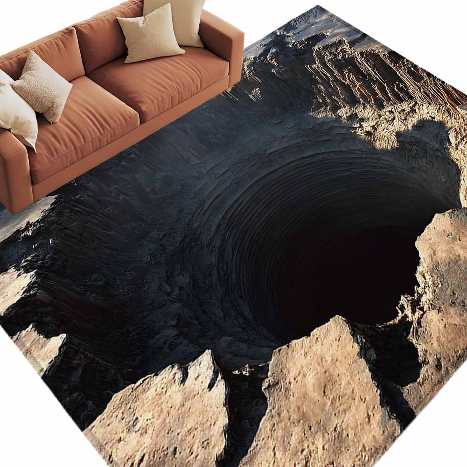 Abyss Throw Rug Abyss Crater Washable Living Room Rugs 9'x12', Ground Fissure Earth ...