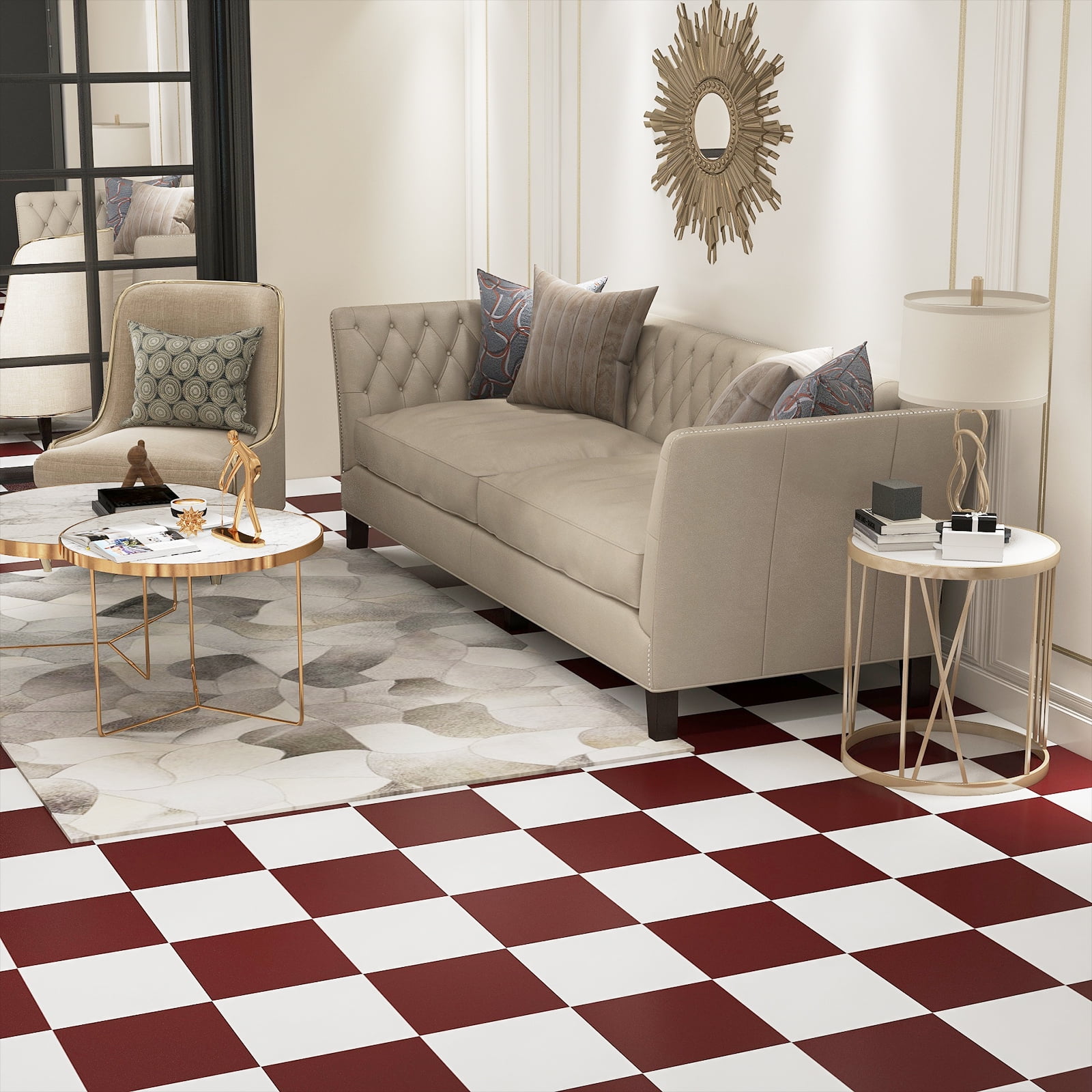 Abyssaly 10 Pcs Peel and Stick Floor Tile Vinyl Flooring Checkered ...
