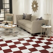 Abyssaly 10 Pcs Peel and Stick Floor Tile Vinyl Flooring Checkered Floor Tile 12in x 12in Suit for Bathroom and Kitchen (Red and White)