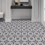 Abyssaly 11.8" x 11.8" 20 Pcs Peel and Stick Floor Tile Black and White Flower Flooring Tile Vinyl Waterproof DIY Floor for Bathroom, Kitchen