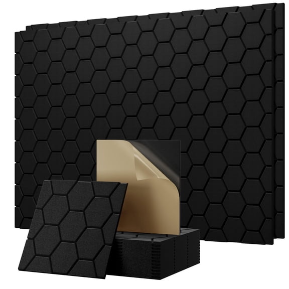 Abyssaly 12 Pack Acoustic Panels Self-Adhesive, 12"x12"x0.4" Hexagon Pattern Sound Absorbing Panels for Walls, High Density Polyester Fiber Sound Proofing Panels for Studio Office Home – Black