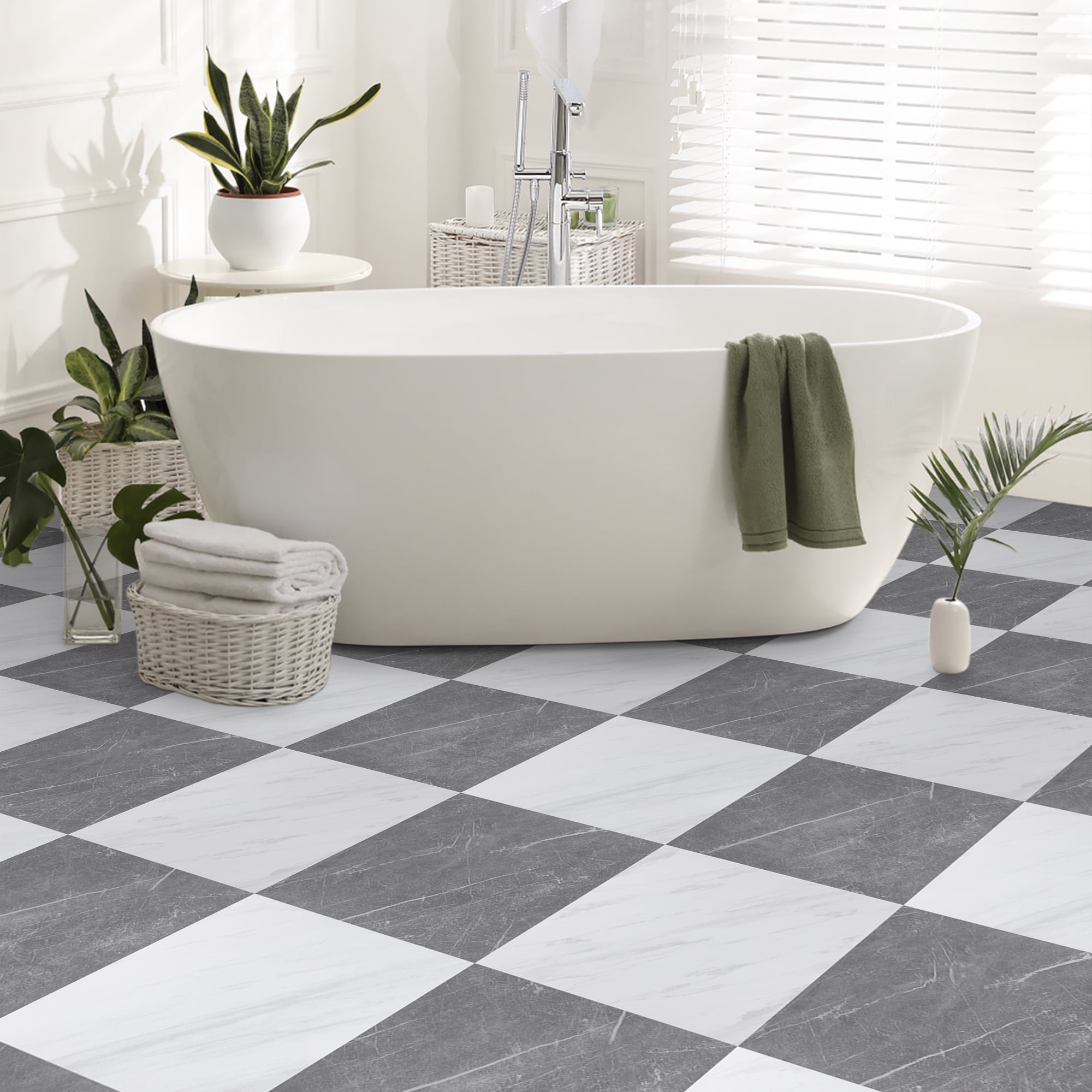 Abyssaly 12 inch x12 inch (10 Pcs) Peel and Stick Floor Tile Grey White  Marbled Vinyl Floor Tiles Self Adhesive Floor Tiles Easy to Install for  Bathroom and Kitchen Floor - Walmart.com, image size:2000x2000