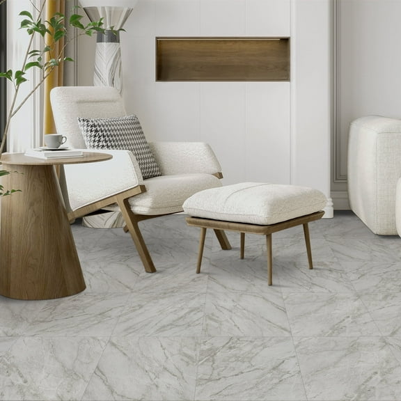 Abyssaly 12 inch x 12 inch (10 pcs) White Gray Marble Peel and Stick Floor Tiles Removable Vinyl Floor Tiles Self-Adhesive Flooring for Bathroom and Kitchen