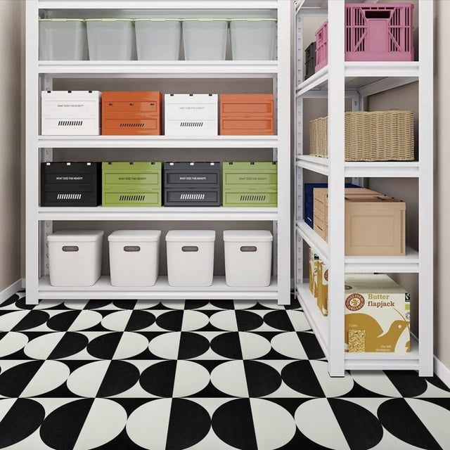 Abyssaly 12" x 12" Black and White Peel and Stick Floor Tile Vinyl ...
