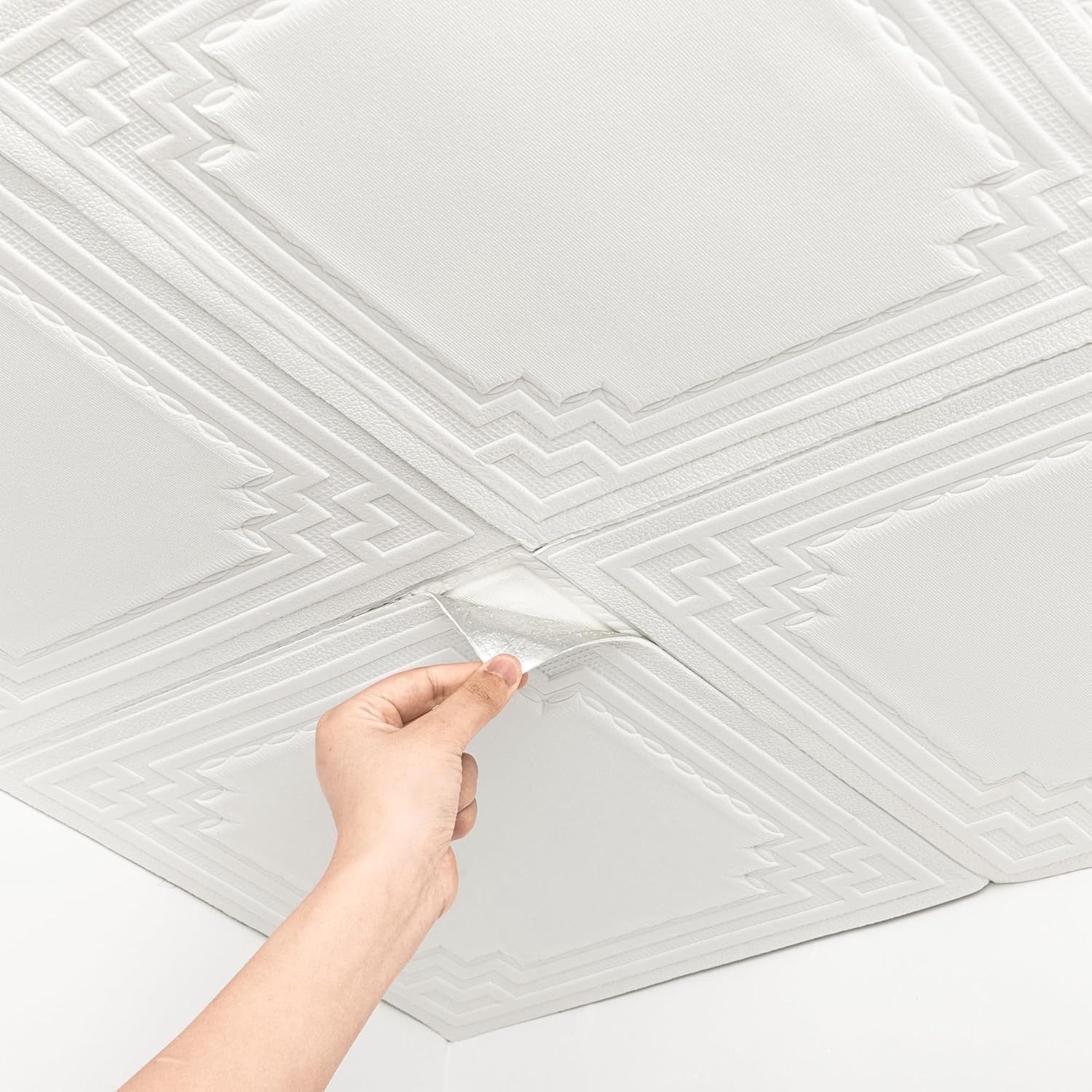 Abyssaly Drop Ceiling Tile, 13.7" x 13.7" 16 Pcs, 3D Wall Panels Foam Peel and Stick Ceiling Tiles Decorative Easy Install PVC Ceiling Panels for Interior Kitchen Bathroom Basement, White
