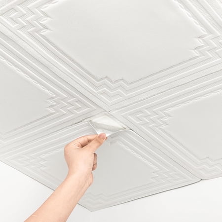 Abyssaly Drop Ceiling Tile, 13.7" x 13.7" 16 Pcs, 3D Wall Panels Foam Peel and Stick Ceiling Tiles Decorative Easy Install PVC Ceiling Panels for Interior Kitchen Bathroom Basement, White