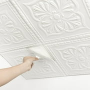 Abyssaly 13.7" x 13.7" Peel and Stick Foam Ceiling Tiles, 32 Pcs, Covering Area 41 sq. ft., 3D Wall Panels,Easy to Install & Cut,for Ceiling & Interior Wall Decoration, Pure White
