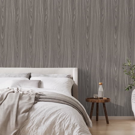 Abyssaly 15.7" x 118" Gray Wood Peel and Stick Wallpaper Self-adhesive Removable Wallpaper for Bedroom Cabinets Desk Drawer Lining