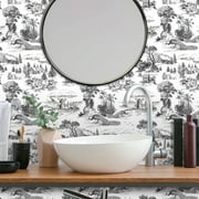 Abyssaly Peel and Stick Wallpaper Black Contact Wallpaper 17.7" x 118" Vintage Peacock Contact Paper Removable Self-Adhesive Wall Paper for Kitchen Bedroom Living Room Cabinets Shelf Contertop