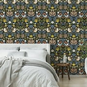 Abyssaly 17.7" x 118" Peel and Stick Wallpaper Blue Floral Wallpaper Removable Self-Adhesive Wallpaper for Bedroom Bathroom Vintage Contact Paper