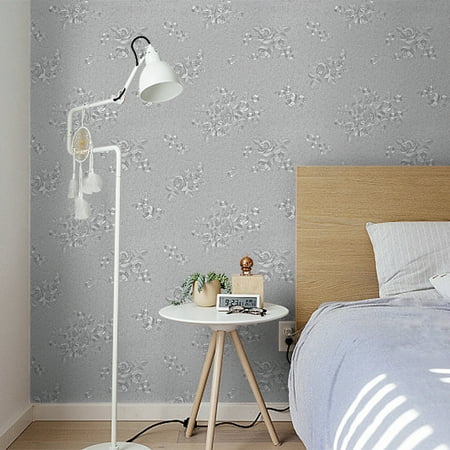 Abyssaly 17.7" x 118" Peel and Stick Wallpaper Silver Damask Textured Wall Paper Home Decoration