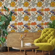 Abyssaly 17.7" x 236" Floral Peel and Stick Wallpaper Boho Mushroom Removable Wallpaper Vinyl Self Adhesive Flower Wall Paper for Bathroom