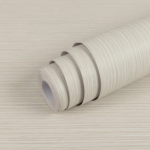 Abyssaly 17.7" x 393.7" Beige/Silver Grasscloth Peel and Stick Wallpaper Self-Adhesive Texture Wallpaper Removable Vinyl Film Solid Color Wallcovering Wall Paper for Furniture Wall