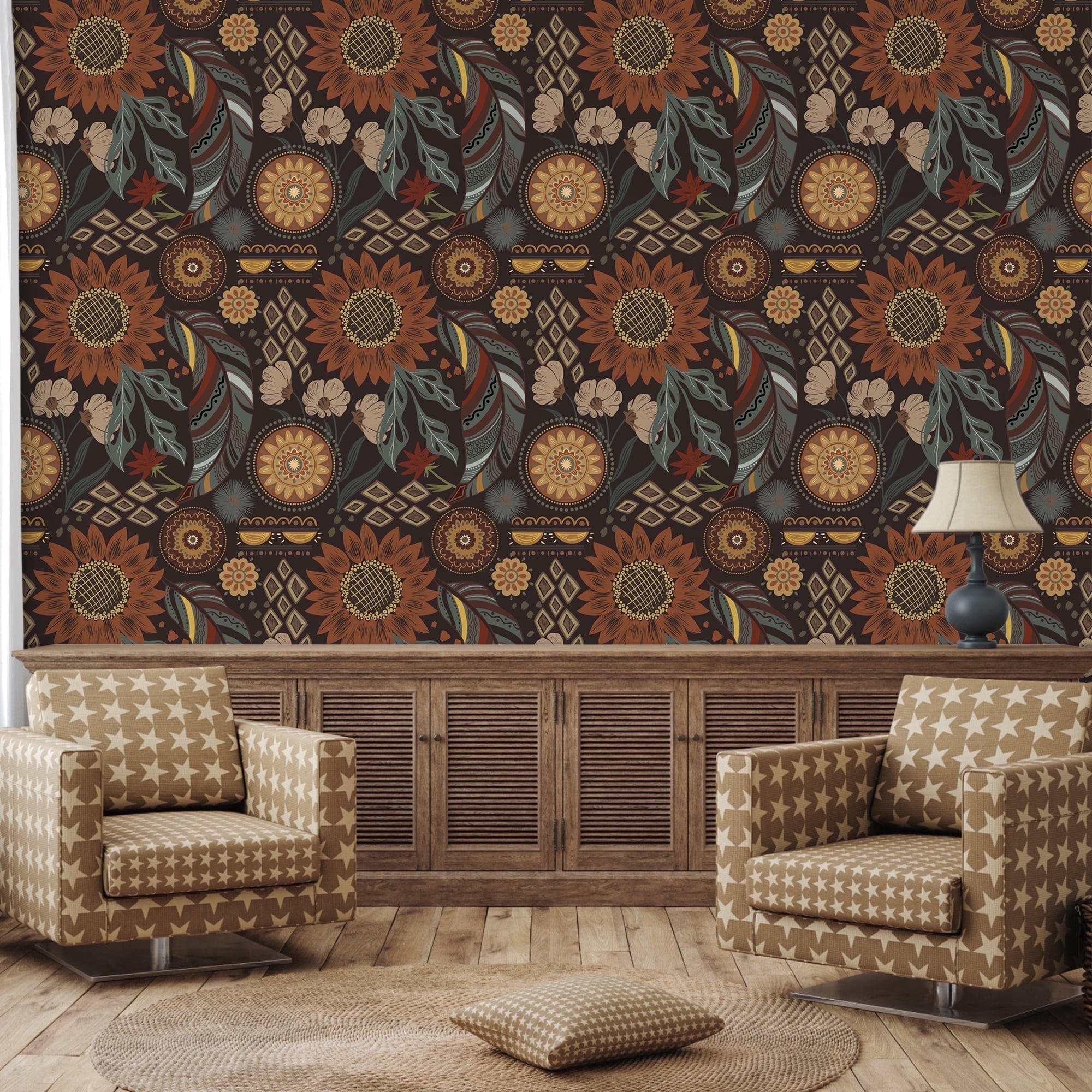 Abyssaly 17.7" x 393.7" Floral Peel and Stick Wallpaper Boho Wallpaper Removable Vintage Flower Contact Paper Retro Mural for Wall Decor Bedroom Bathroom