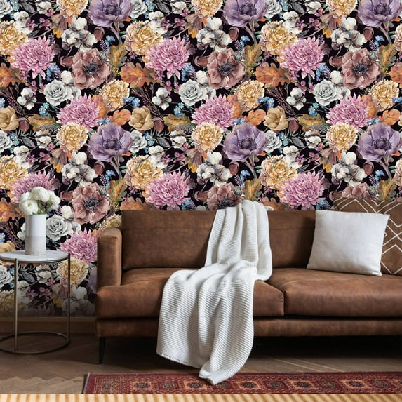 Abyssaly 17.7 "x 393.7" Peel and Stick Wallpaper Vintage Wallpaper Floral Contact Paper Detachable Wallpaper Suitable for Bedroom Bathroom Drawer Cabinet Decoration