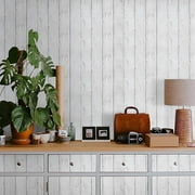 Abyssaly 17.7" x 393" White Wood Wallpaper Peel and Stick Wallpaper Self-Adhesive Removable Decorative Vintage Wood Gray Plank Wall Paper Interior Vinyl Film Shiplap for Home Decoration