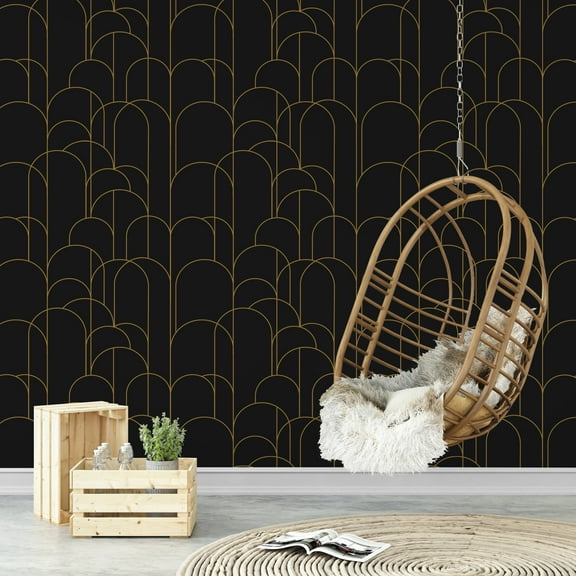 Abyssaly 17.7" x 511.8" Peel and Stick Wallpaper Self Adhesive Removable Vinyl Wallpaper Black Gold Geometric Paper for Living Room Drawer Liner