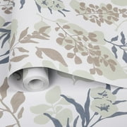 Abyssaly 17.71" x 393.7" Peel and Stick Wallpaper Blue Leaf Contact Floral Wallpaper Vintage Plant Watercolor Self Adhesive Textured Wall Paper Vinyl for Home Decoration