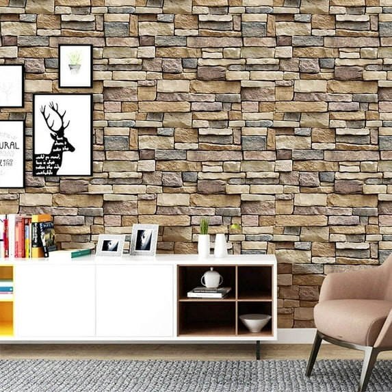 Abyssaly 17.73''×393.7''3D Stone Wallpaper Peel and Stick Wallpaper Self-Adhesive Waterproof Wall Paper Decorative Background for Living Room Bathroom Kitchen Fireplace Vinyl Wallpaper Roll