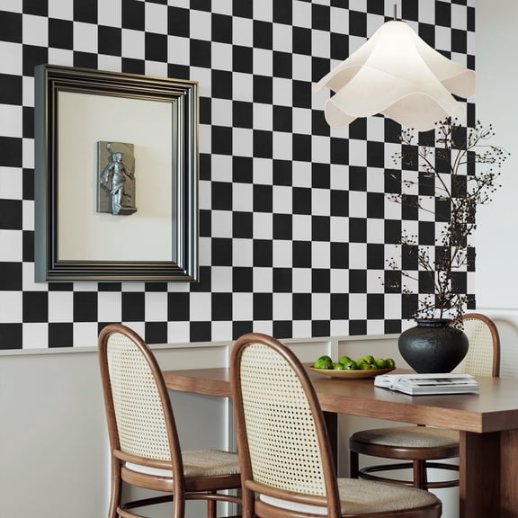 Abyssaly 23.6" x 118" Black & White Checkered Pattern Wallpaper Peel and Stick Wallpaper Contact Adhensive paper for Kitchen Bedroom Cabinets