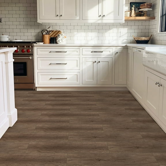 Abyssaly 35.4 inch x 5.9 inch (10 Pcs) Brown Wood Peel and Stick Flooring Tile Super Easy to Install for Kitchen Bedroom
