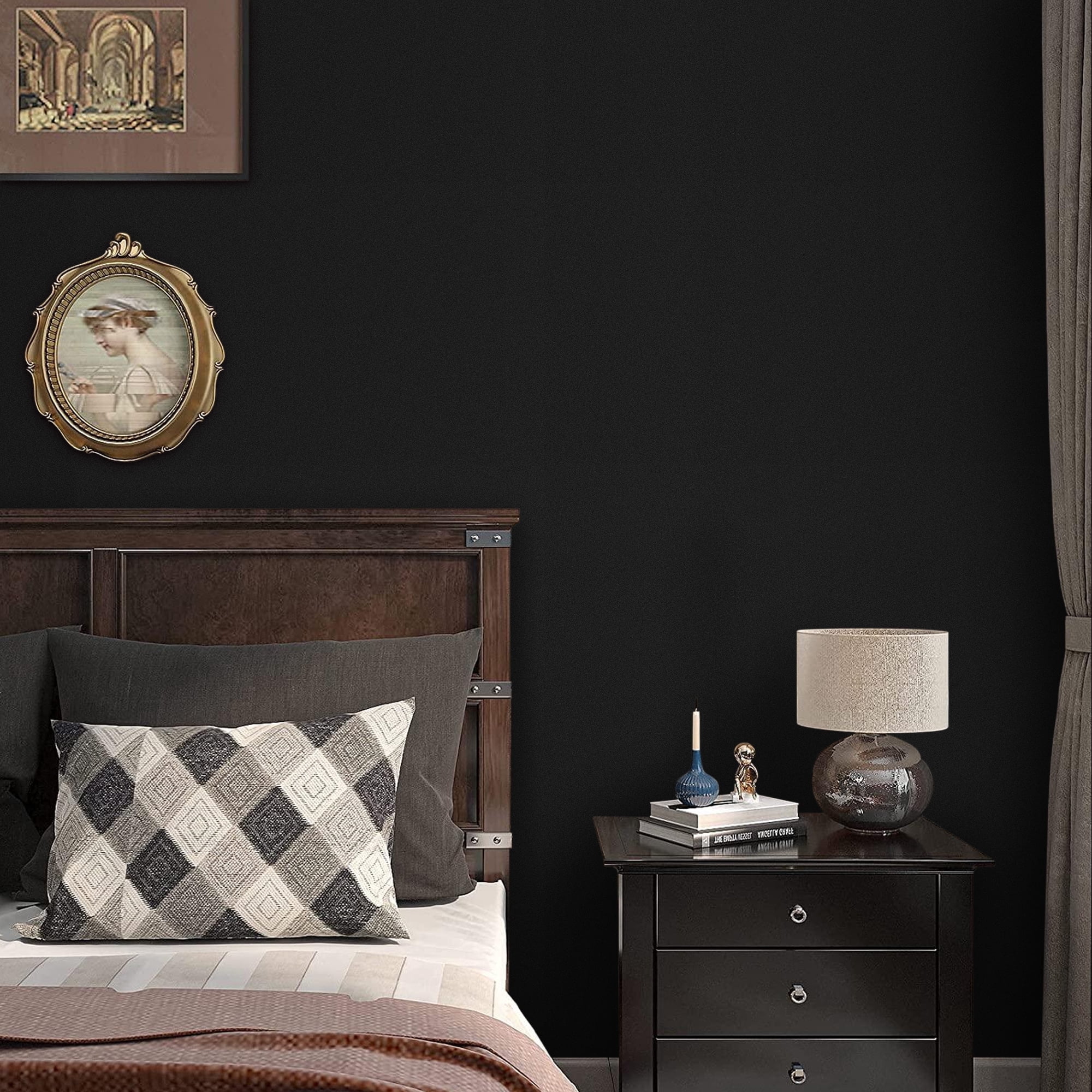 Abyssaly 35.4" x 118" Black Peel and Stick Wallpaper Self-Adhesive Removable Vinyl Wallpaper, Waterproof Contact Paper Black, Black Wallpaper for Walls & Smooth Surfaces