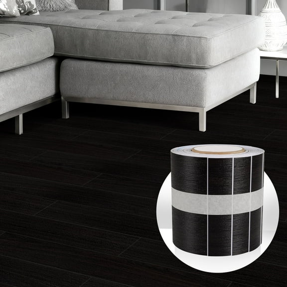 Abyssaly Wood Grain Peel and Stick Flooring Tile, 35.8" x 5.9" 10 Pcs, Dark Walnut Color Self Adhesive Vinyl Thicken Flooring Tile Wood Planks