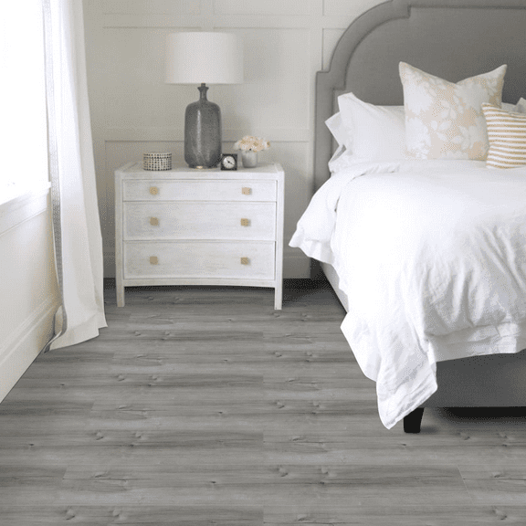 Abyssaly 35" x 6" 10Pcs Gray Vinyl Flooring Peel and Stick Floor Tile Self Adhesive Waterproof Thick Removable Flooring Tiles