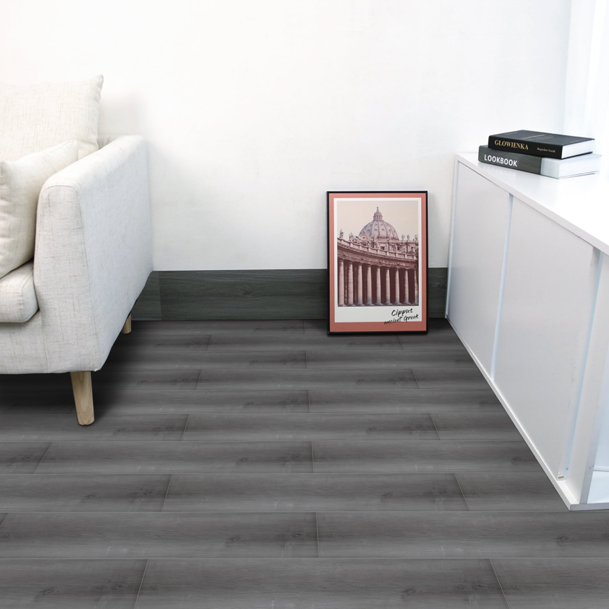 Abyssaly 35in x 6in 10Pcs Gray Vinyl Flooring Peel and Stick Floor Tile
