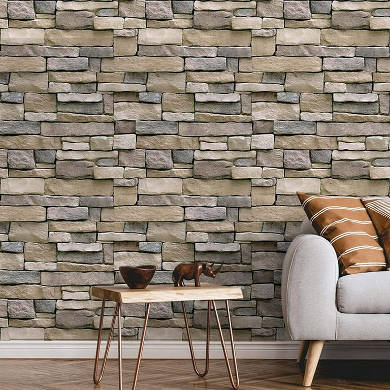 Abyssaly 3D Brick Wallpaper Stone Peel and Stick Wallpaper Self-Adhesive  Removable Wallpaper Decorative 17.73 x 118 for Fireplace Living Room