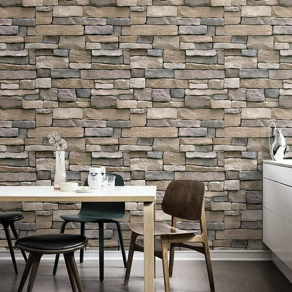 Abyssaly 3D Stone Brick Wallpaper 35.4" x 118" Peel and Stick Wallpaper Self-Adhesive Waterproof Removable Wallpaper for Living Room Bathroom Kitchen fireplace Vinyl