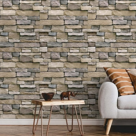 Abyssaly 3D Stone Brick Wallpaper Peel and Stick Wallpaper 17.73" x 118" Self-Adhesive Removable Wall Paper for Bedroom Bathroom Kitchen Wall Christmas Decoration