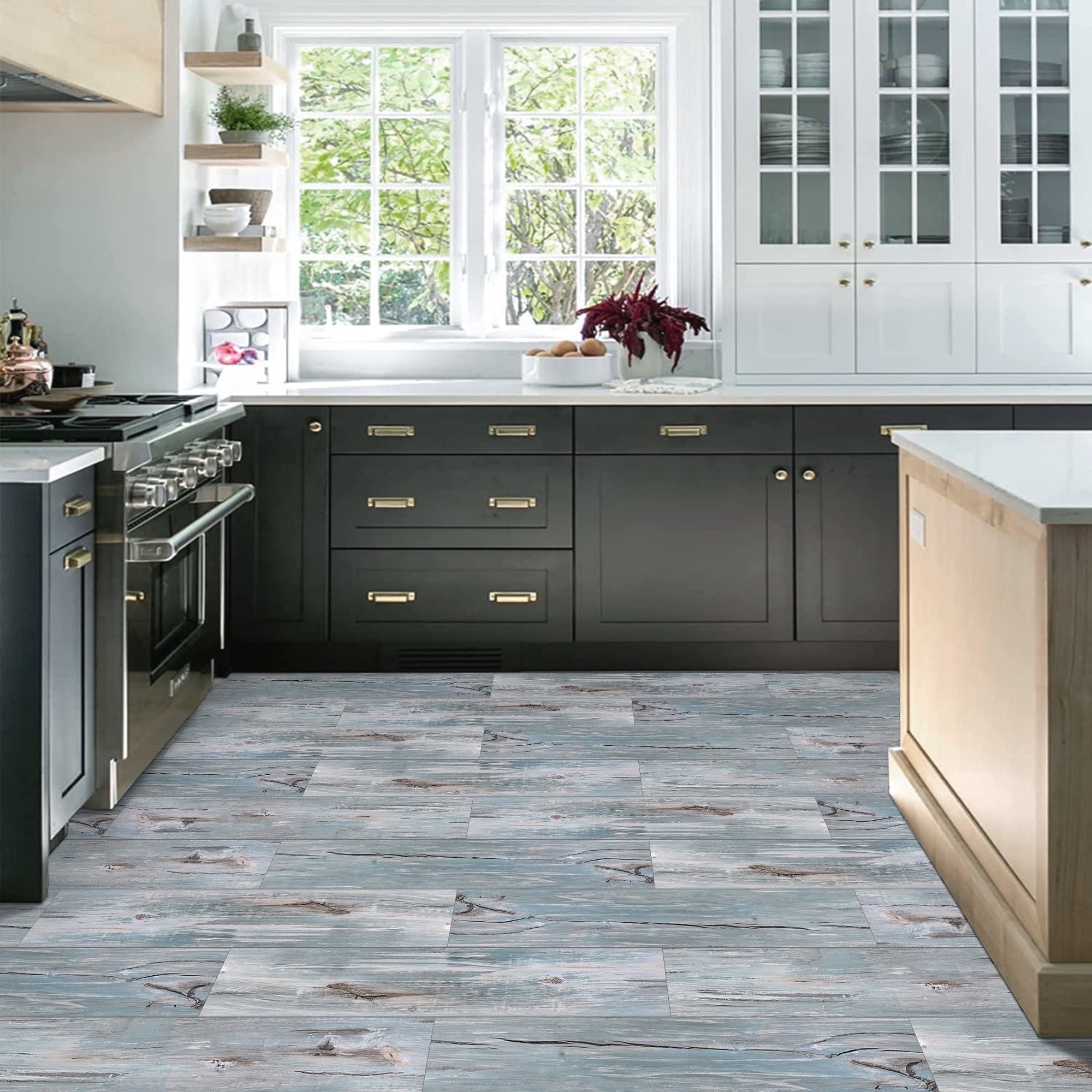 Abyssaly 40 Pcs Wood Vinyl Flooring Tile Peel and Stick Floor Tile 35.8 x 5.9 In Self Adhesive Bathroom Floor Tiles Waterproof Thick Removable Flooring Tiles