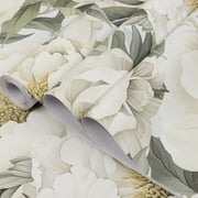 Abyssaly Beige Floral Contact Wallpaper 17.7 in x 236 in Peel and Stick Wallpaper Self-adhesive Removable Wall Paper for Home Decor Bedroom Livingroom Kitchen Wall Fabric and Furniture Renovation