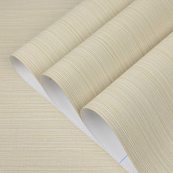 Abyssaly Beige Wallpaper 20.8" x 236" Peel and Stick Wallpaper Cream Linen Wallpaper PVC Self-Adhesive Faux Imitation Cloth Vinyl Film Wall Sticker Solid Color Decorate Furniture Bedroom, Thicken