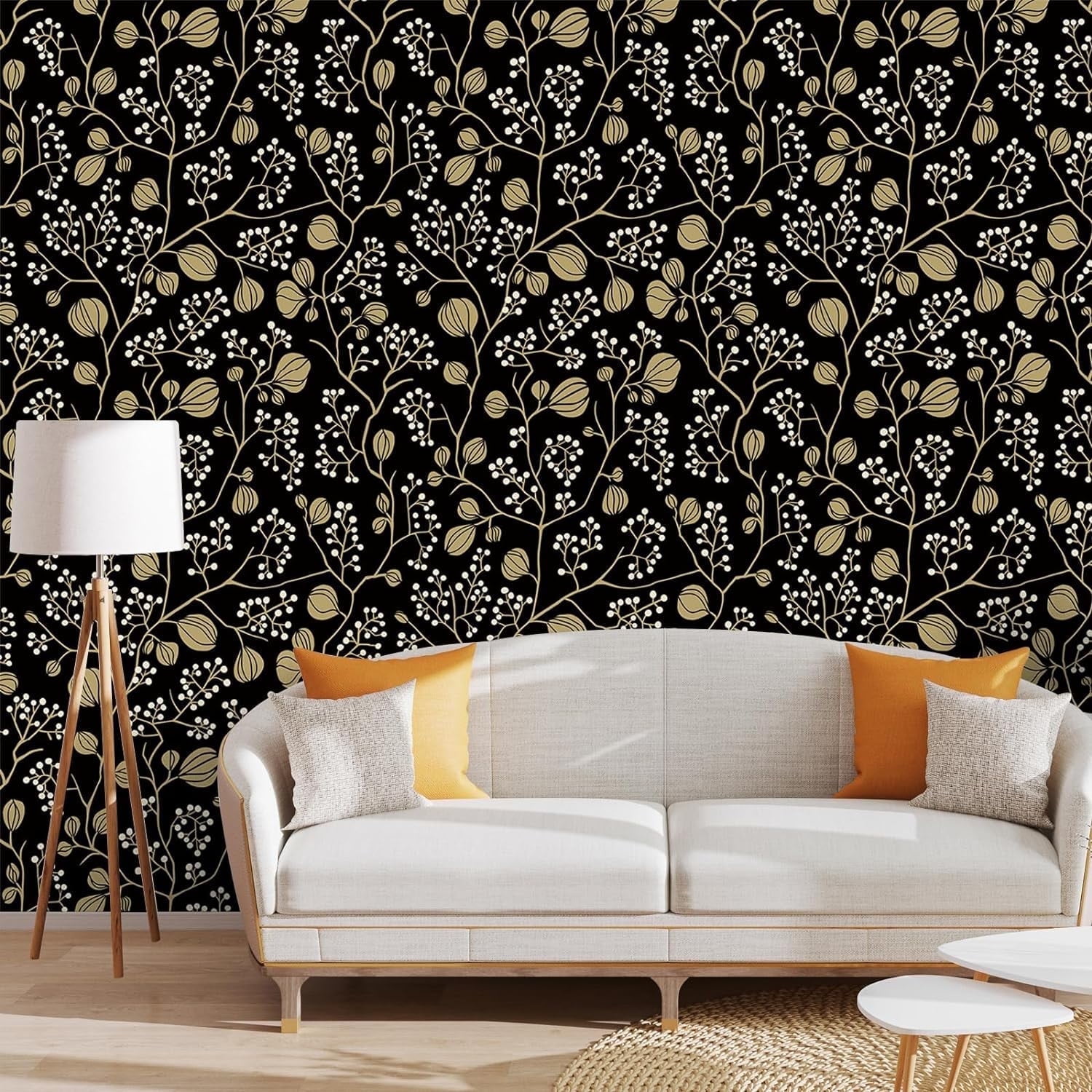 Abyssaly Black Peel and Stick Wallpaper 17.7" x 118" Self-Adhesive Floral Wallpaper Vintage Wallpaper Removable Wallpaper Covering for Home Decoration Bedroom Kitchen Closets