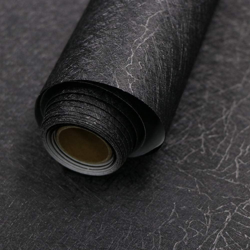 Abyssaly Black Peel and Stick Wallpaper 23.6" x 196.8" Silk Embossed Self Adhesive Removable Wallpaper Peel and Stick