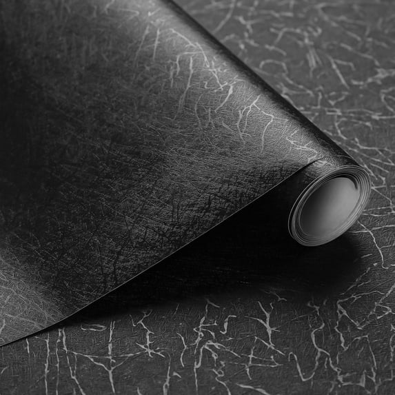 Abyssaly Black Wallpaper 15.7" x 118" Peel and Stick Silk Embossed Textured Self Adhesive Wallpaper Vinyl Film Contact Paper for Living Room Bedroom Countertop Cabinets