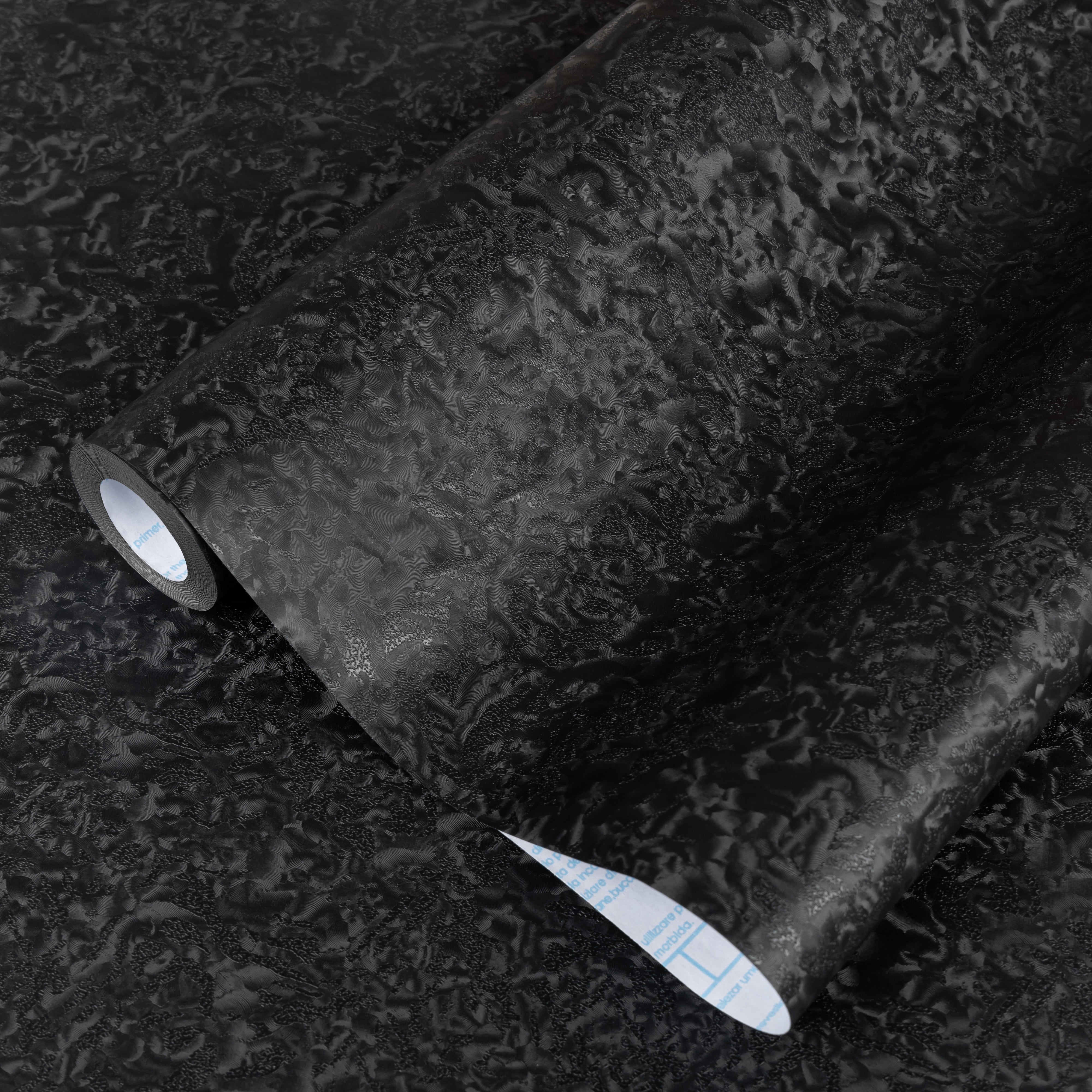 Abyssaly 15.7 " x 393.7" Black Wallpaper Wave-Textured Peel and Stick Wallpaper, Self-adhesive Removable Contact Paper Waterproof Vinyl Wallpaper