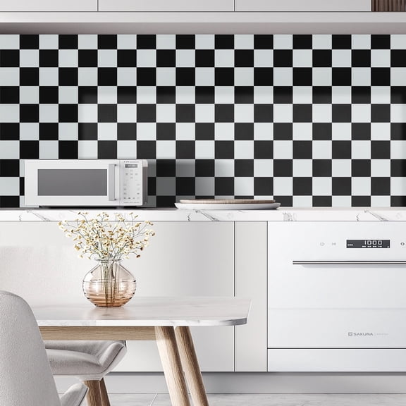 Abyssaly Black and White Checkered Wallpaper Contact Wallpaper Self Adhesive Removable Wall Paper 15.7"×118" Waterproof Paper for Kitchen Bedroom Living Room Home Renovation