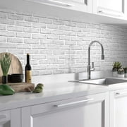 Abyssaly Brick Wallpaper Peel and Stick Wallpaper 17.7" x 78.9"Gray and White 3D Brick Textured Pattern Removable Self Adhesive Vinyl Contact Paper for Kitchen Bedroom Living Room