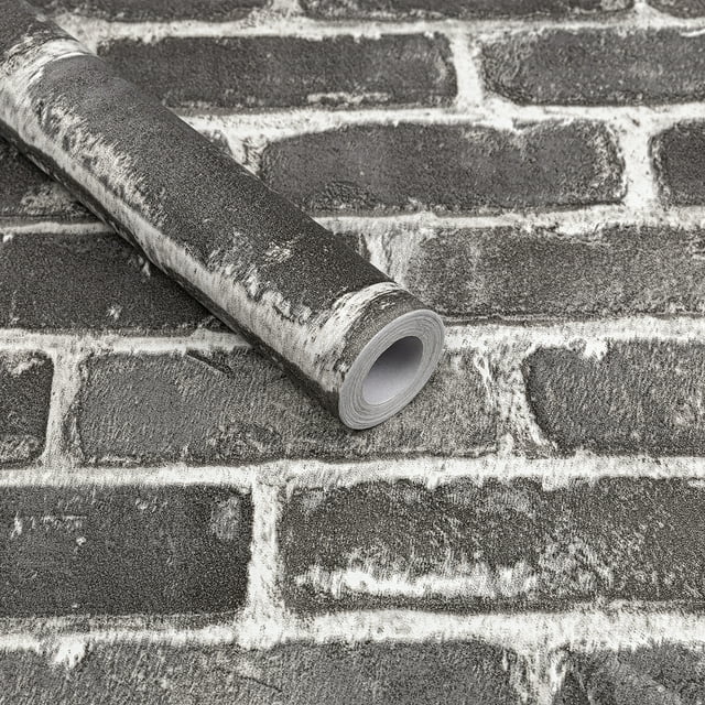 Abyssaly Brick Wallpaper Peel and Stick 17.5" x 118" Gray Brick