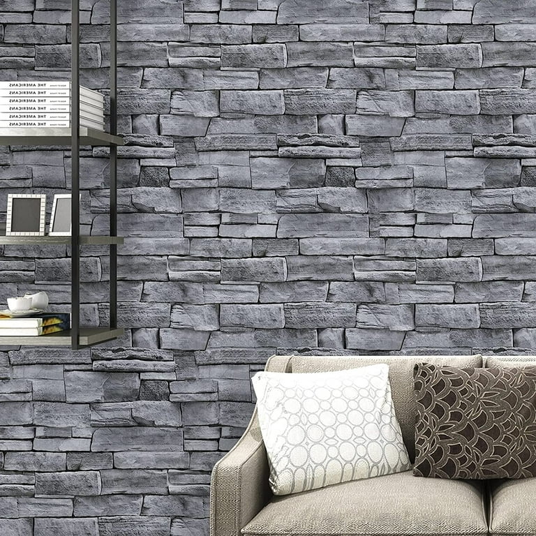 Roommates Faux Weathered Stone Peel & Stick Wallpaper Wall Decal, Grey