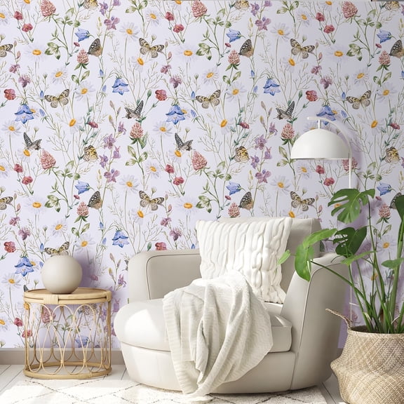 Abyssaly Butterfly Floral Peel and Stick Wallpaper 17.3"×236" White Removable Self-Adhesive Vinyl Wall Paper for Home Decor