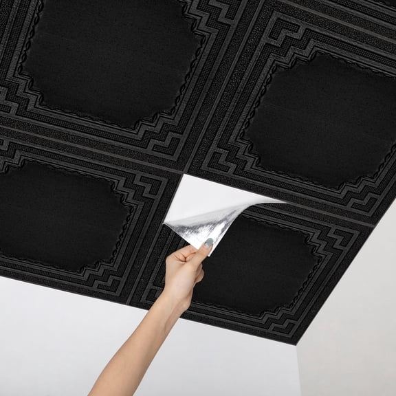 Abyssaly Drop Ceiling Tile, 13.7" x 13.7" 16 Pcs, 3D Wall Panels Foam Peel and Stick Ceiling Tiles Decorative Easy Install PVC Ceiling Panels for Interior Kitchen Bathroom Basement, Black