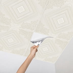 Abyssaly Drop Ceiling Tile, 13.7" x 13.7" 16 Pcs, 3D Wall Panels Foam Peel and Stick Decorative PVC Ceiling Tiles for Interior Living Room Kitchen Bathroom Basement, White