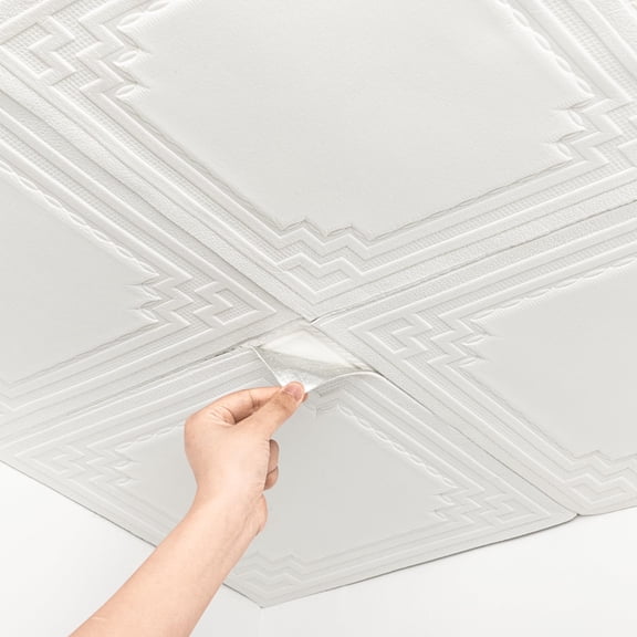 Abyssaly Drop Ceiling Tile, 13.7" x 13.7" 32 Pcs, 3D Wall Panels Foam Peel and Stick Ceiling Tiles Decorative Easy Install PVC Ceiling Panels, White